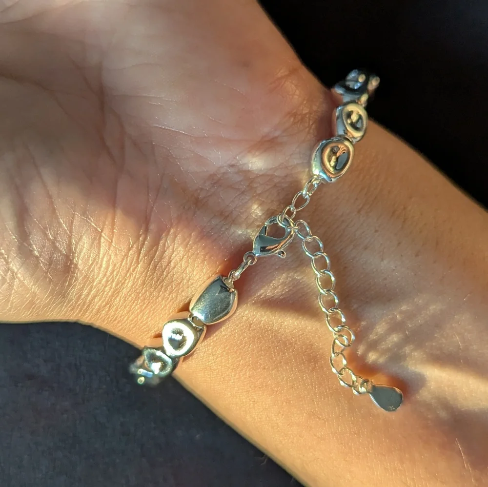 925 Solid Sterling Silver Beaded Bangle Bracelet Minimalist Quiet Luxury - Picture 3 of 6